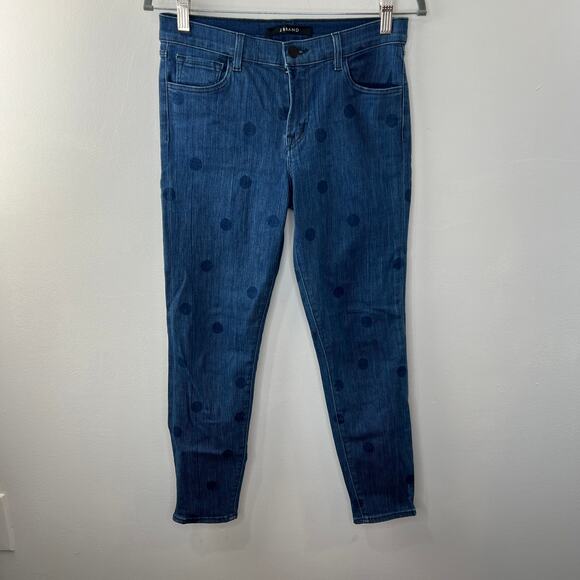 J BRAND Blue Cotton Blend Polka-Dot Mid-Rise Aerial Skinny Cropped Jeans Size 28 - Picture 2 of 11